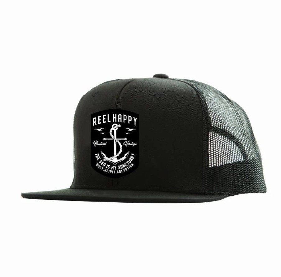 Headwear * | Wholesale Reel Happy Co Sanctuary Trucker Black