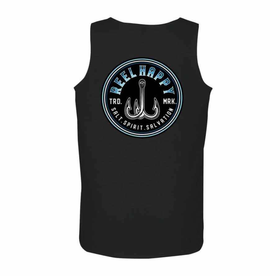 Graphic Tees * | Best Reviews Of Reel Happy Co Treble Fade Tank Black