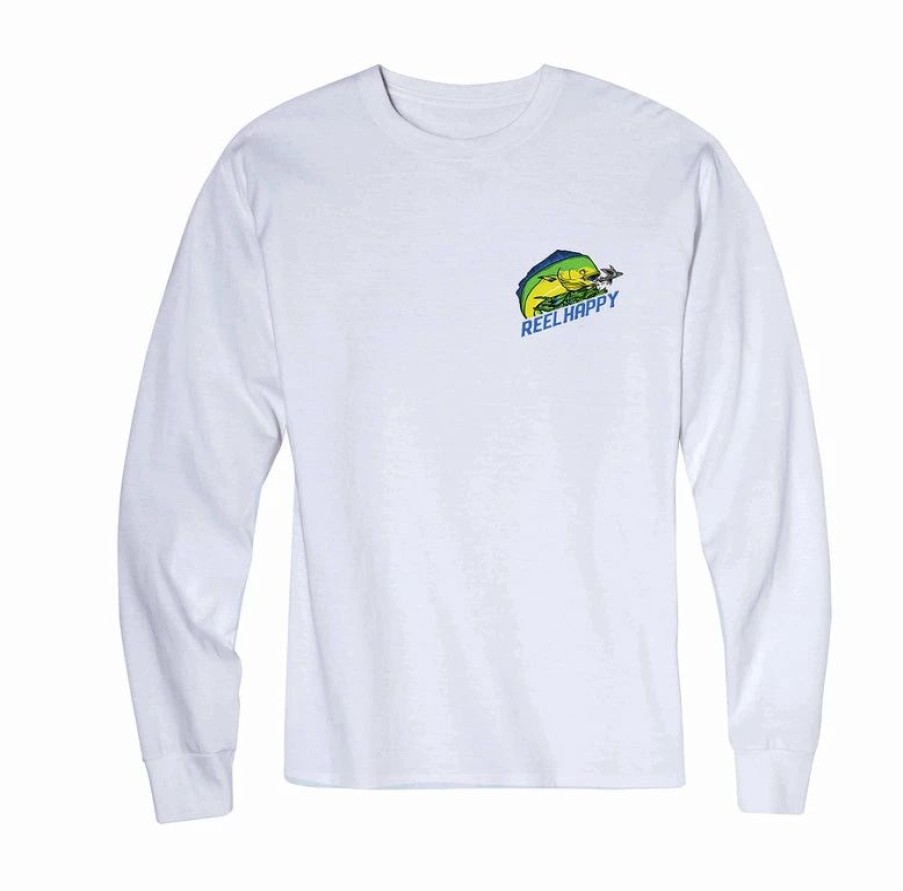 Graphic Tees * | Promo Reel Happy Co Mahi Mahi Ls Tee White