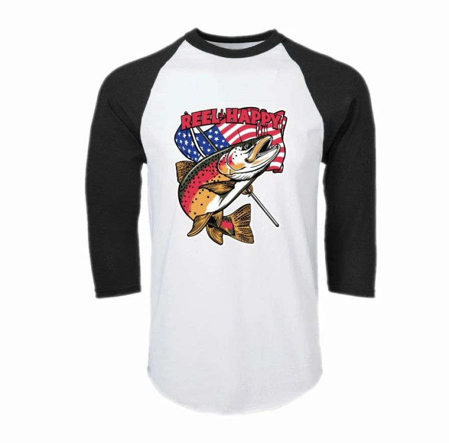 Graphic Tees * | Best Deal Reel Happy Co Liberty Raglan White/Black