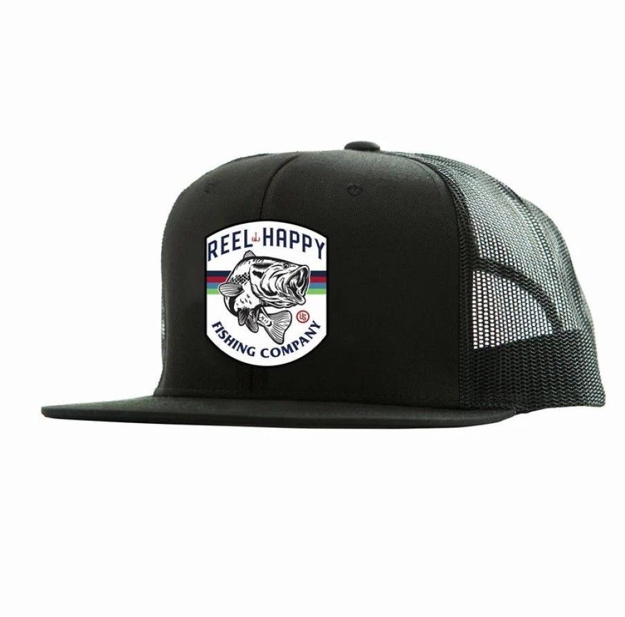 Headwear * | New Reel Happy Co Bass Crest Trucker Black