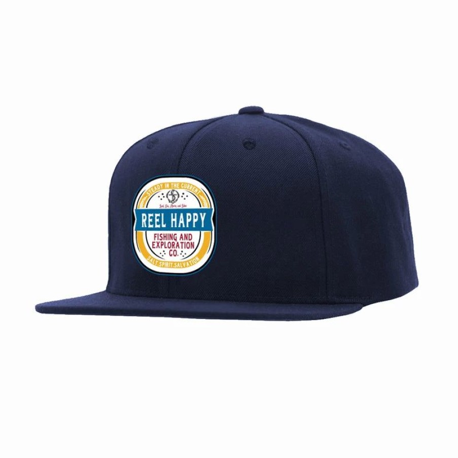 Headwear * | Best Reviews Of Reel Happy Co Turnt Label Snapback Hat Navy