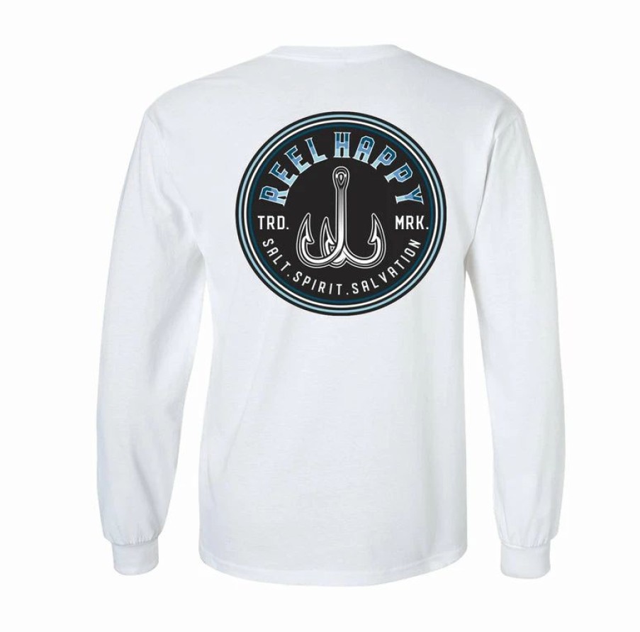 Graphic Tees * | Best Deal Reel Happy Co Treble Blue Fade Ls Tee White