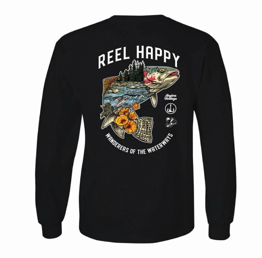 Graphic Tees * | Best Sale Reel Happy Co Trailhead Ls Tee Black