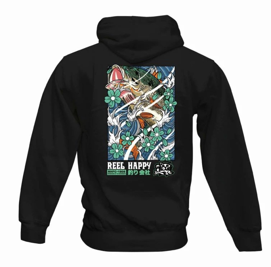 Fleece * | Top 10 Reel Happy Co Lucky Bass Hoodie Black