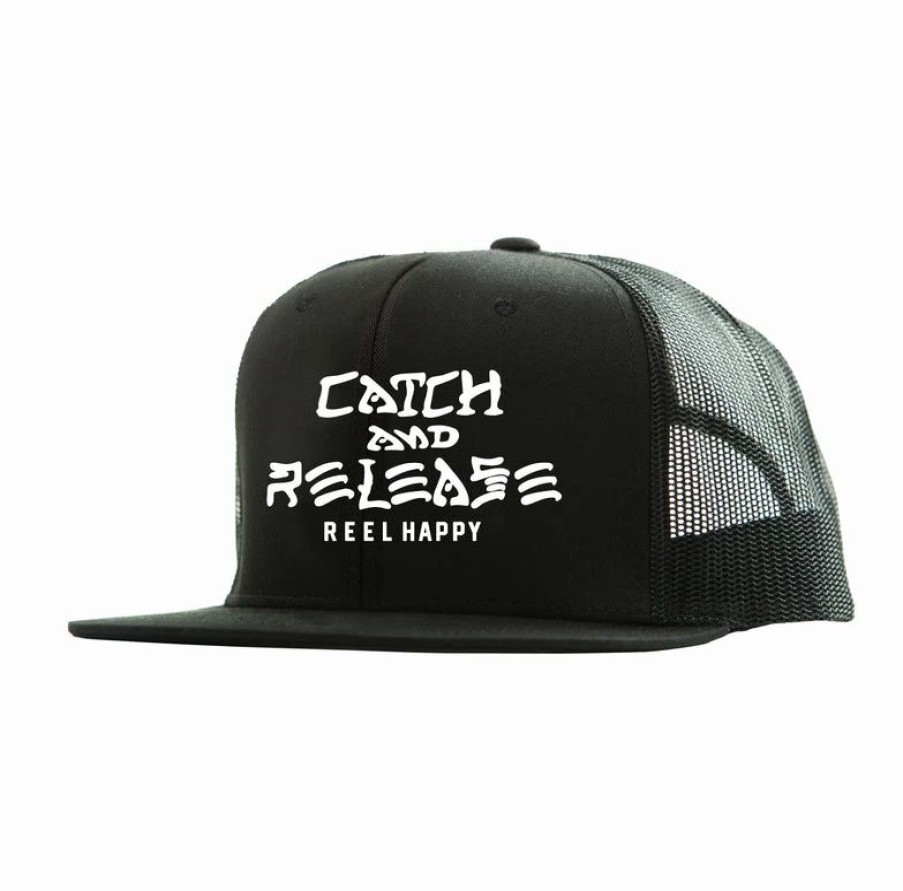 Headwear * | Deals Reel Happy Co Catch & Release Trucker Black