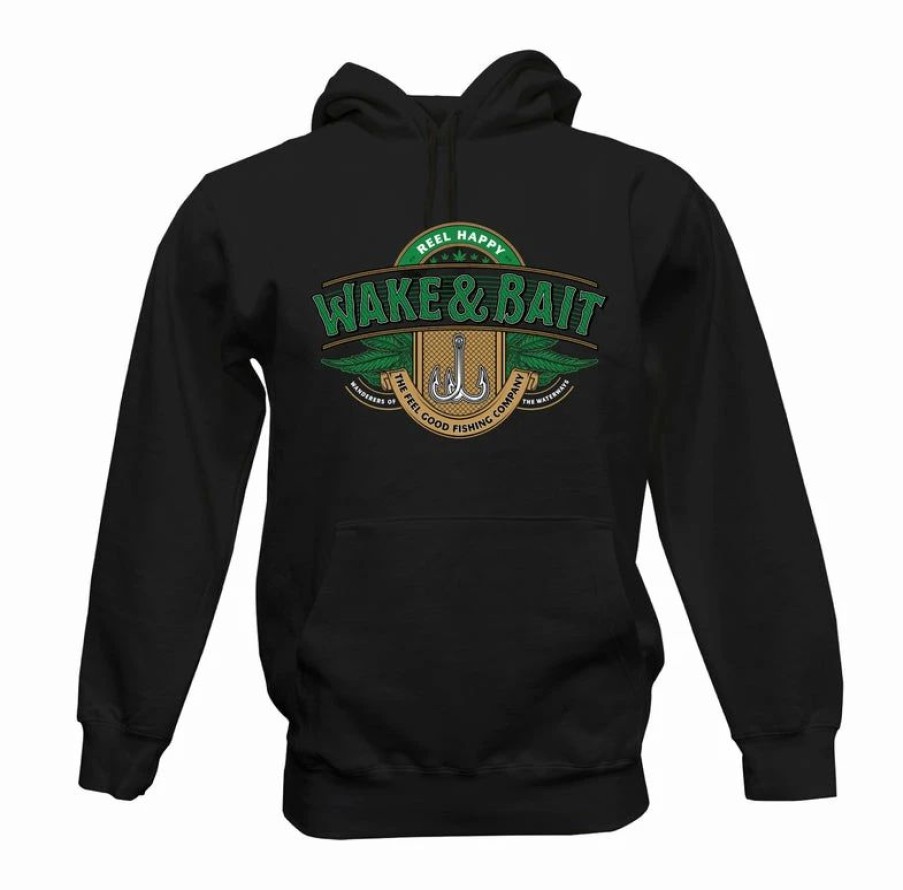 Fleece * | Best Deal Reel Happy Co Wake & Bait Hoodie Black