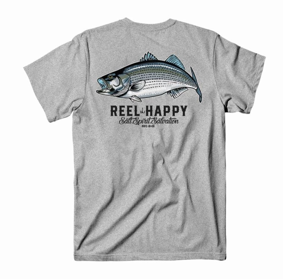 Graphic Tees * | Best Deal Reel Happy Co Striper Tee Heather Grey