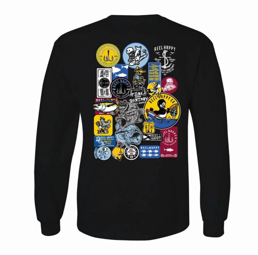 Graphic Tees * | Wholesale Reel Happy Co Slappies Ls Tee Black