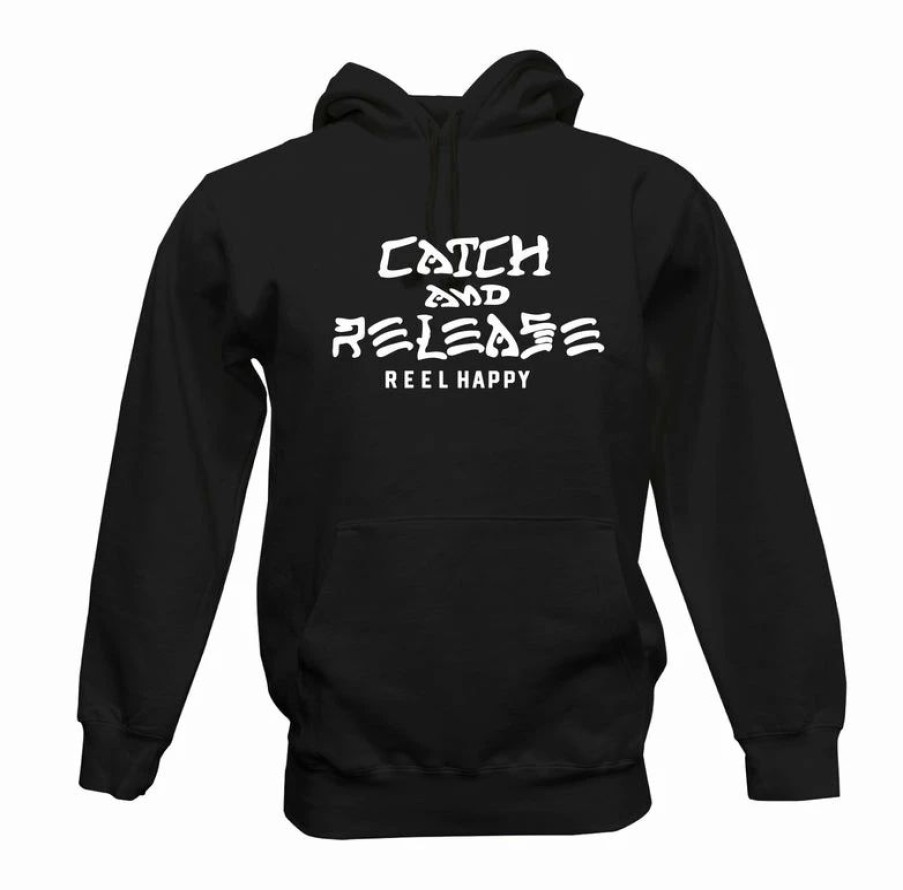 Fleece * | Outlet Reel Happy Co Catch & Release Hoodie Black