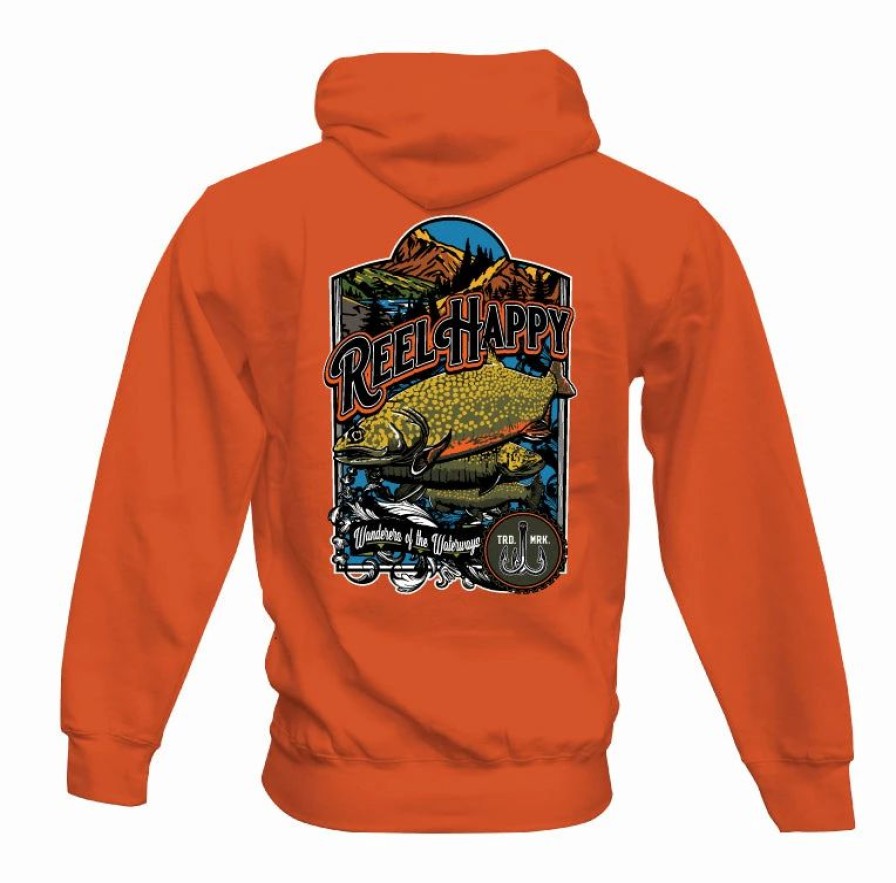 Fleece * | Wholesale Reel Happy Co Valleys & Streams Hoodie Hunter Orange