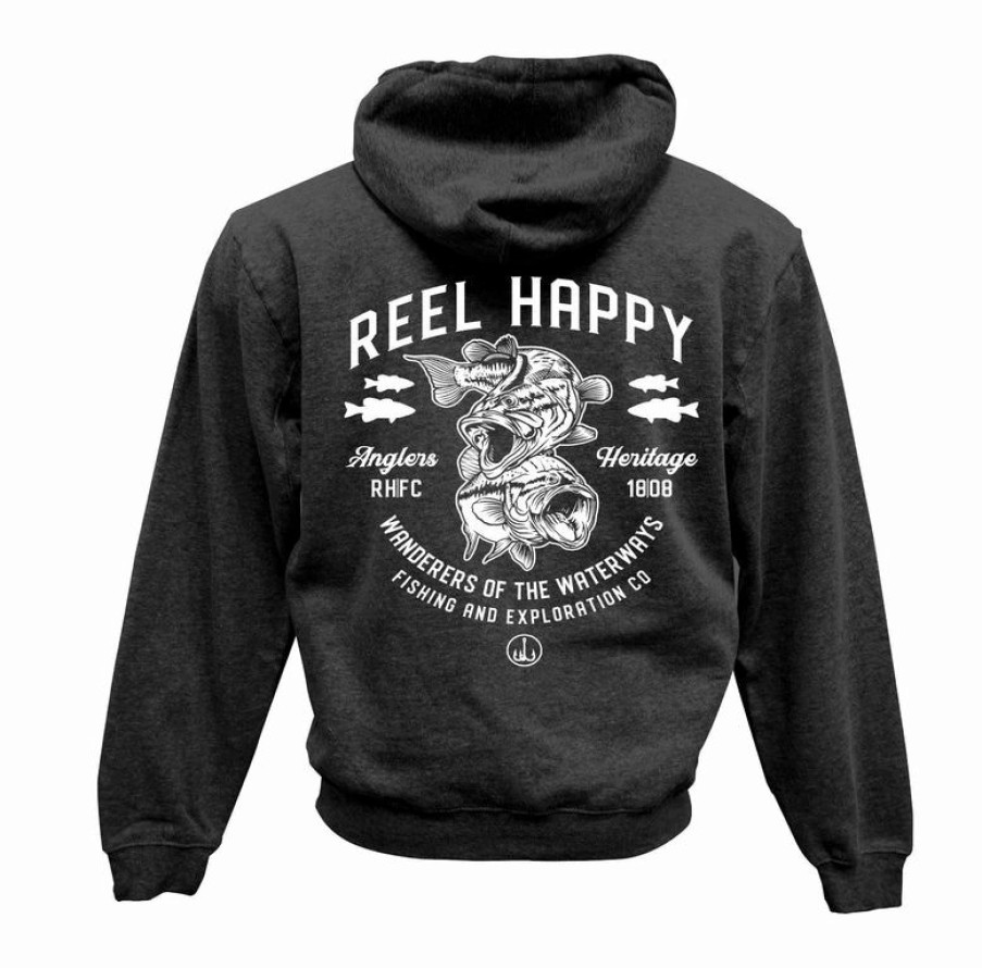 Fleece * | Outlet Reel Happy Co Bass School Hoodie Charcoal Heather