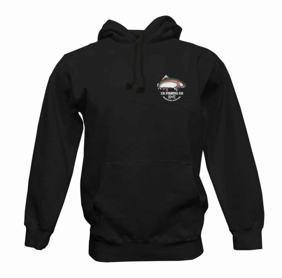 Fleece * | Brand New Reel Happy Co Trout Stack Hoodie Black